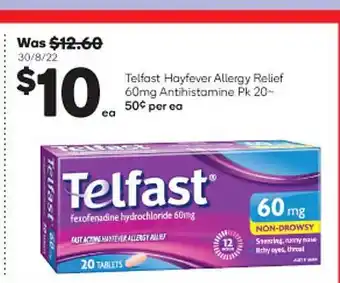 Woolworths Telfast hayfever allergy relief antihistamine pk 20 offer