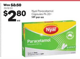 Woolworths Nyal paracetamol capsules pk 20 offer