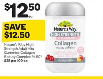 Woolworths Nature's way high strength adult vita gummies collagen beauty complex pk 50 offer