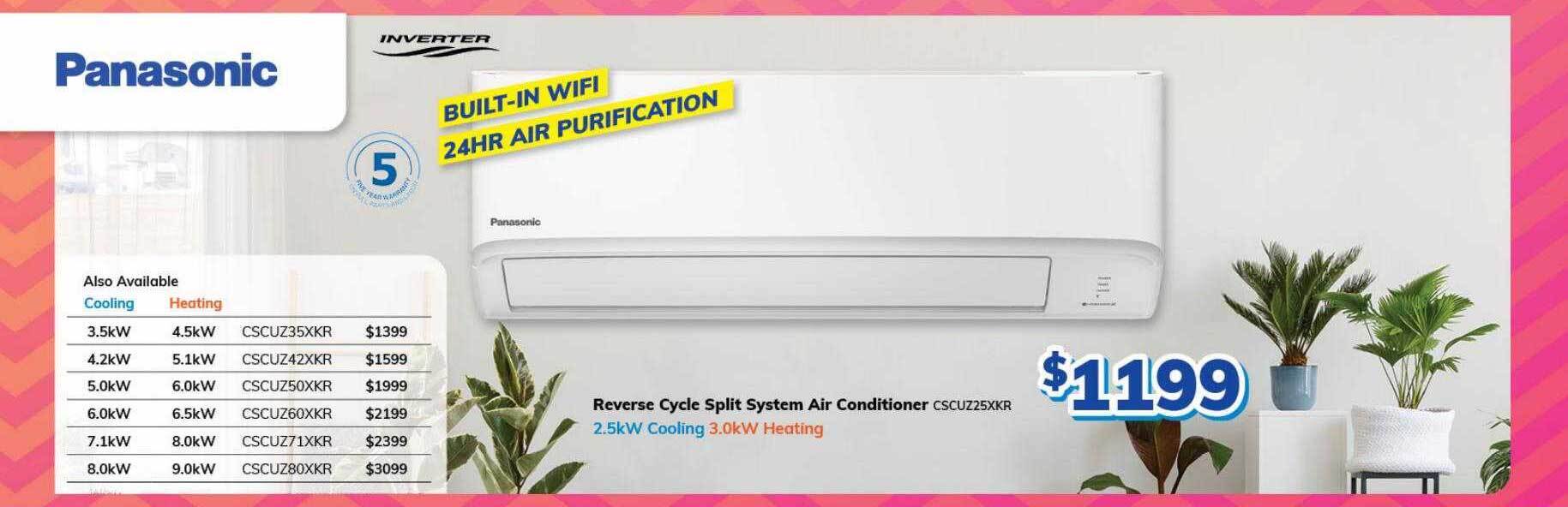 Panasonic reverse cycle split system air conditioner cscuz25xkr offer