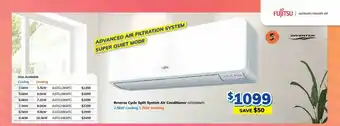 Fujitsu reverse cycle system air conditioner astg09kmtc