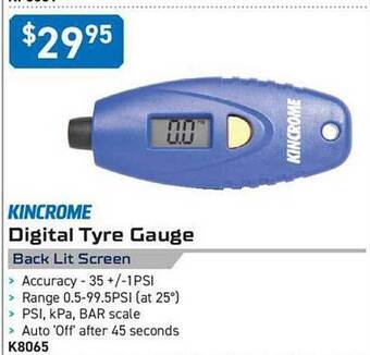 Kincrome digital tyre gauge back lit screen