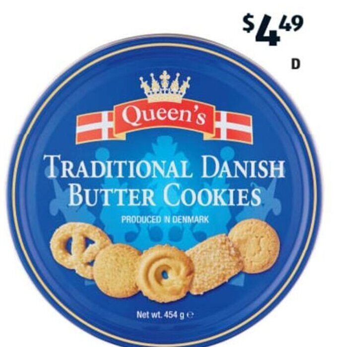 Queen's Traditional Danish Butter Cookies 454g offer at ALDI