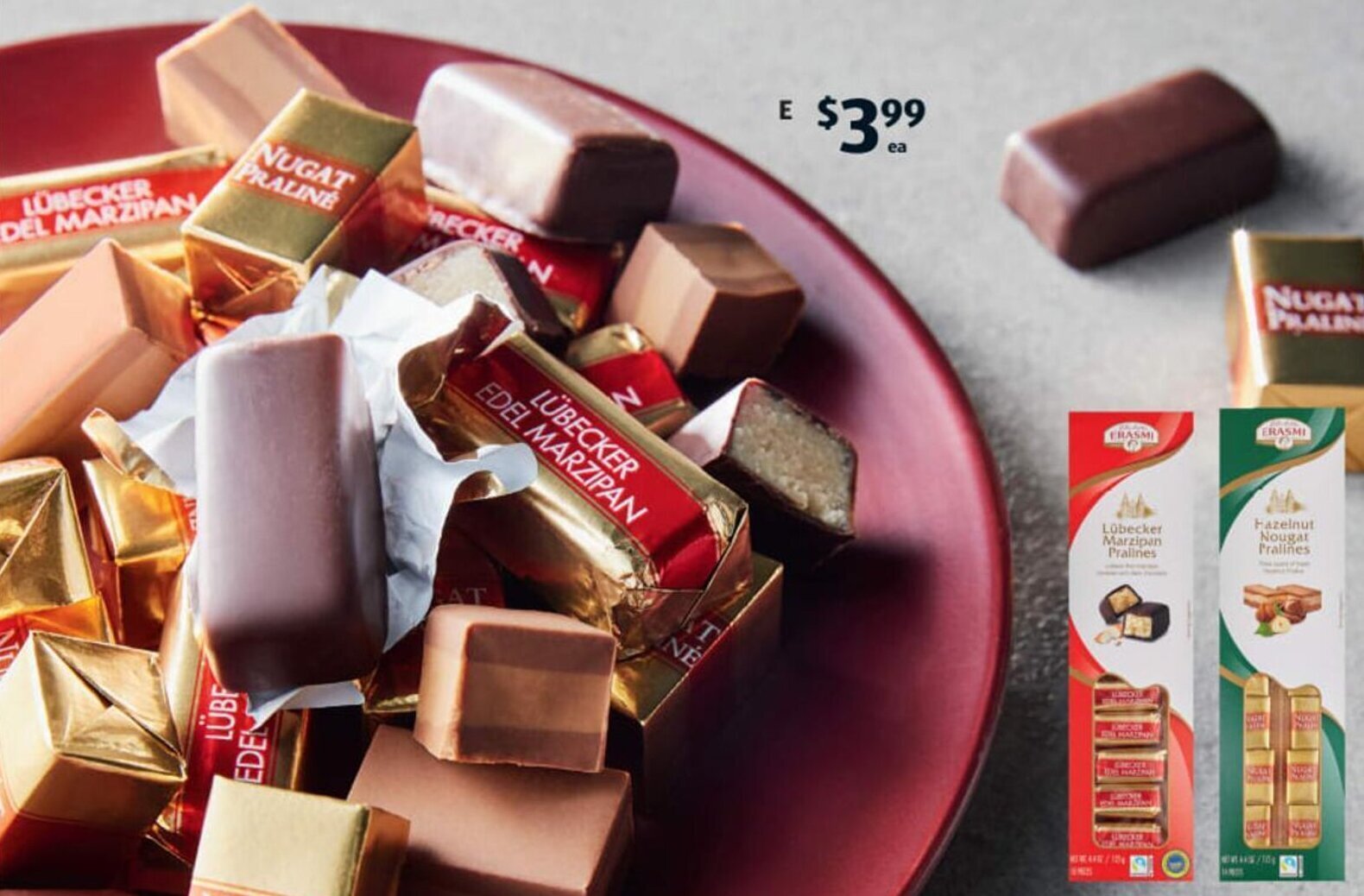 Erasmi Lübecker Dark Chocolate Fine Marzipan Bites Or Hazelnut Nougat