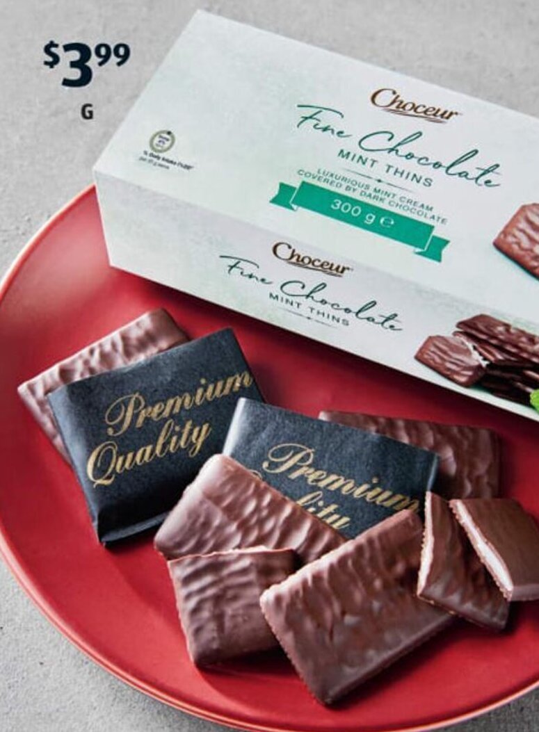 Choceur Fine Dark Chocolate Mint Thins 300g offer at ALDI