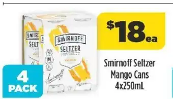 Liquorland Smirnoff Seltzer Mango Cans 4x250mL offer