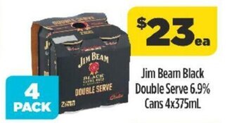 Liquorland Jim Beam Black Double Serve 6.9% Cans 4x375mL offer