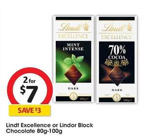 Coles Lindt excellence or lindor block chocolate offer