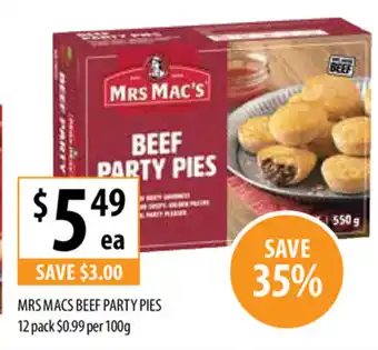Supabarn Mrs. Macs Beef Party Pies 12 pack offer