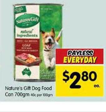 Spar Nature's gift dog food can offer