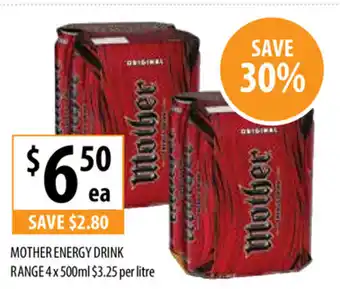 Supabarn Mother Energy Drink Range 4 x 500mL offer
