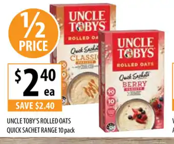 Supabarn Uncle Toby's Rolled Oats Quick Sachet Range 10 pack offer