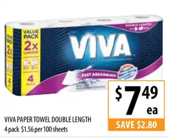 Supabarn Viva Paper Towel Double Length 4 pack offer