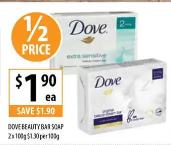 Supabarn Dove Beauty Bar Soap 2 x 100g offer