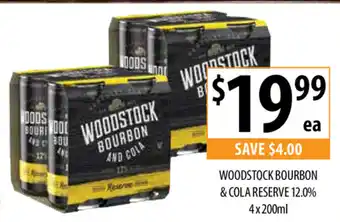 Supabarn Woodstock Bourbon & Cola Reserve 12.0% 4x200mL offer