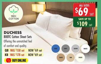Lincraft Duchess 800tc cotton sheet sets offer