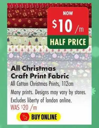 Lincraft All christmas craft print fabric offer