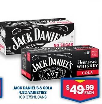 Bottlemart Jack daniel's & cola 4.8% varieties offer