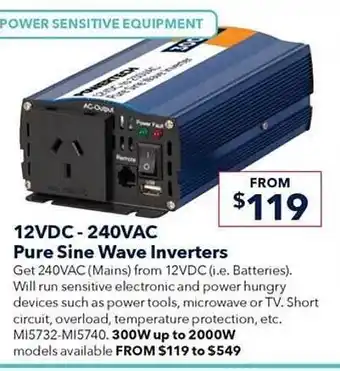 Jaycar Electronics 12vdc - 240vac pure sine wave inverter offer