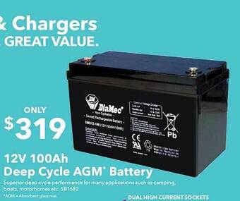 Jaycar Electronics 12v 100ah deep cycle agm battery offer