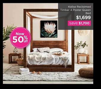 Early Settler Kalise reclaimed timber 4 poster queen bed offer