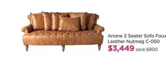 Ariane 3 seater sofa faux leather nutmeg c-050