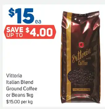 Foodland Vittoria Italian Blend Ground Coffee or Beans 1 kg offer
