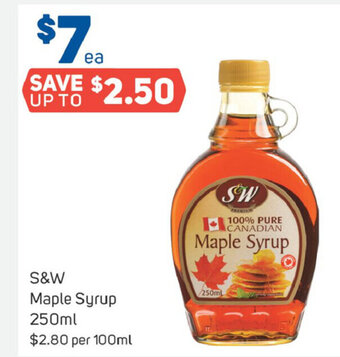 Foodland S&W Maple Syrup 250mL offer