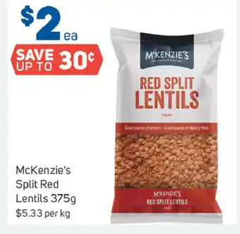 Foodland McKenzie's Split Red Lentils 375g offer