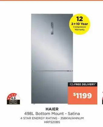 Bing Lee Haier 498l bottom mount - satina offer