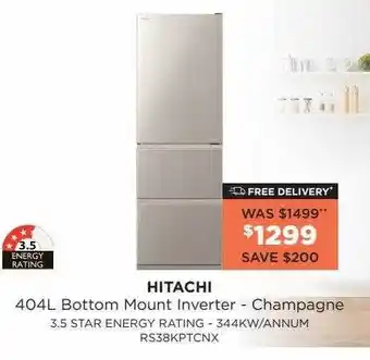 Bing Lee Hitachi 404l bottom mount inverter - champagne offer