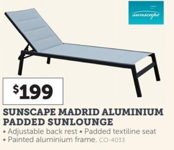 Stratco Sunscape Madrid Aluminium Padded Sunlounge offer