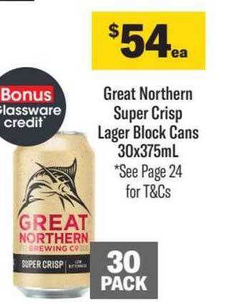 Liquorland Great northern super crisp lager block cans offer