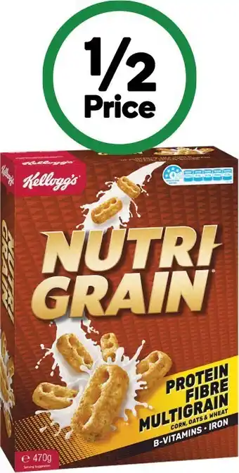 Woolworths Kellogg’s nutri grain original 470g or peanut butter crunch 435g offer