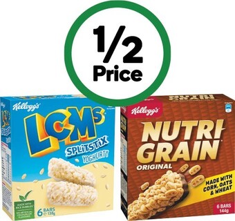 Woolworths Kellogg’s lcms or nutri-grain bars 120-144g pk 6 offer