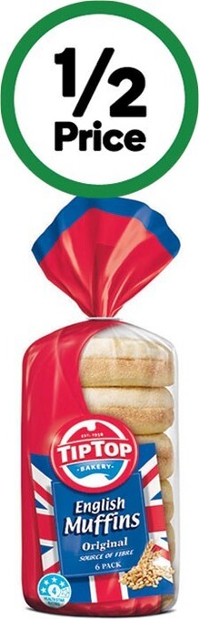 Woolworths Tip top english muffin varieties pk 6 offer