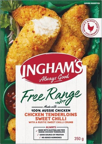 Woolworths Ingham’s free range chicken breast tenders, nuggets or fillets 300-400g offer