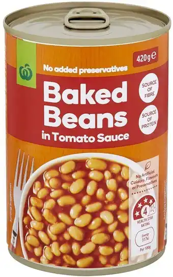 Woolworths Woolworths baked beans in tomato sauce 420g offer