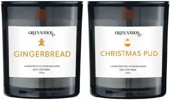 Woolworths Green nation life christmas pudding 100% soy way candle 200g or green nation life gingerbread 100% soy wax candle 200g offer