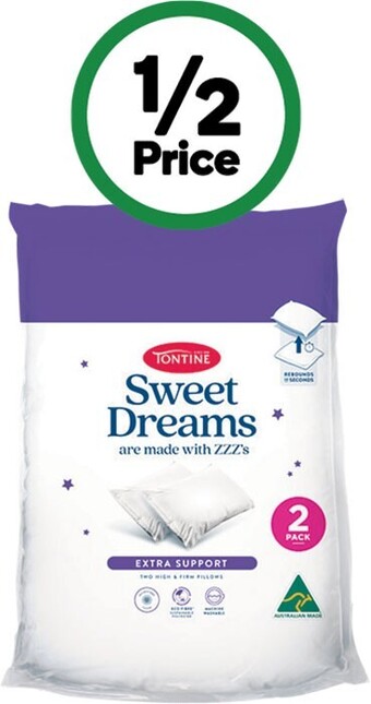 Woolworths Tontine sweet dreams high firm pillow pk 2 offer