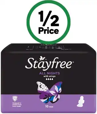 Woolworths Stayfree all nights with wings pk 10 offer