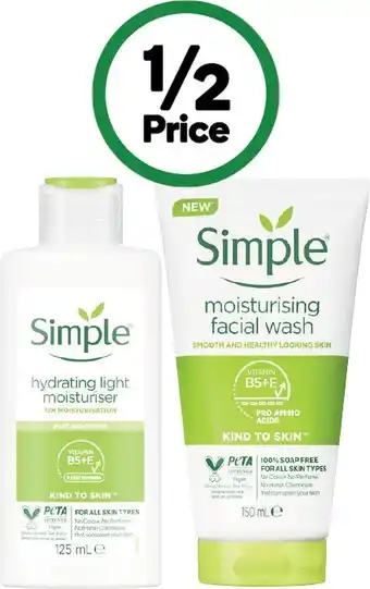 Woolworths Simple kind to skin light moisturiser hydrating 125ml or simple kind to skin facial wash moisturising 150ml offer