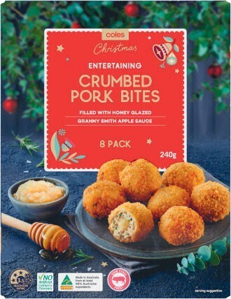 Coles Coles entertaining crumbed pork bites 240g offer