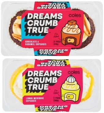 Coles Coles dreams crumb true cupcakes 2 pack 280g-310g offer