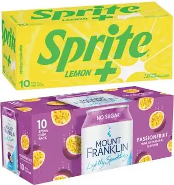Coles Coca cola soft drink or mount franklin lightly sparkling cans 10x375ml offer