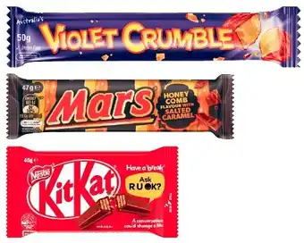 Coles Cadbury layers 32g-35g, mars medium bar 35g-56g, nestlé medium bar 35g-55g or violet crumble bar 50g offer