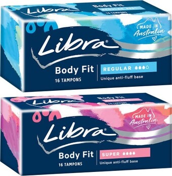 Coles Libra body fit tampons regular or super 16 pack offer