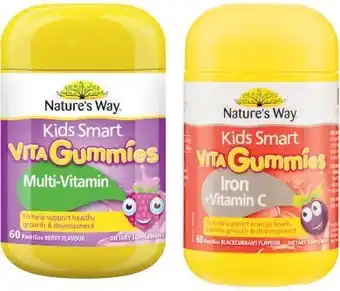 Coles Nature's way kids smart gummies iron + vitamin c or multi 60 pack^ offer