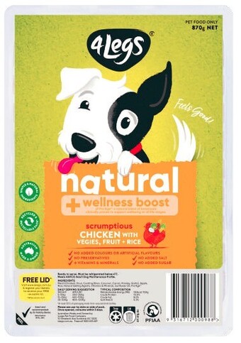 Coles 4 legs natural + wellness boost meatball dog food trays 870g offer