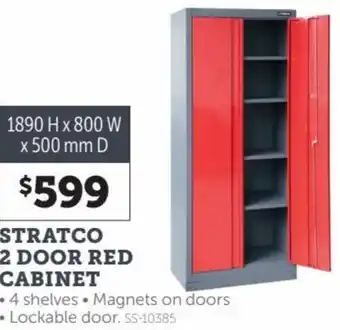 Stratco Stratco 2 Door Red Cabinet 1890 H x 800 W x 500 mm D offer